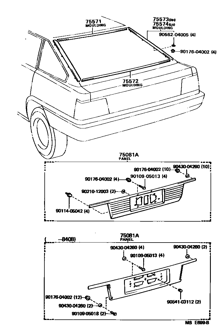 Toyota CAMRY 后防护条 EPC diagram — MBE699B