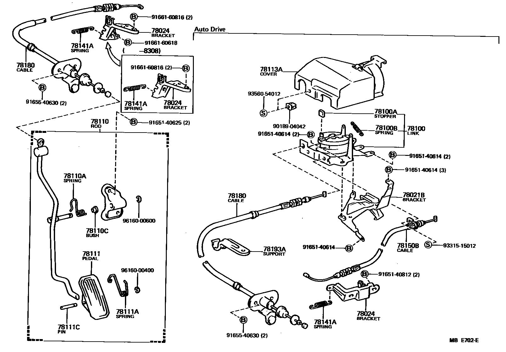 Toyota CAMRY accelerator pedal connecting rod EPC diagram — MBE702E