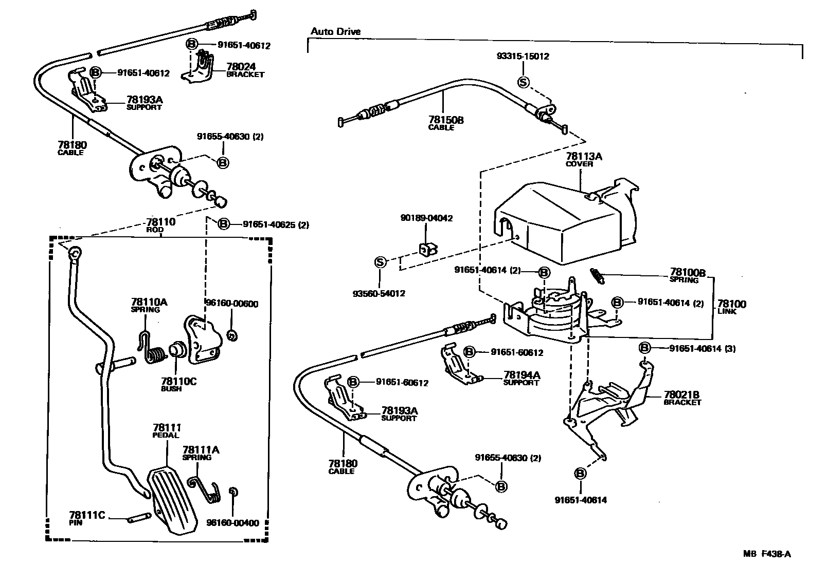 Toyota CAMRY accelerator pedal connecting rod EPC diagram — MBF438A