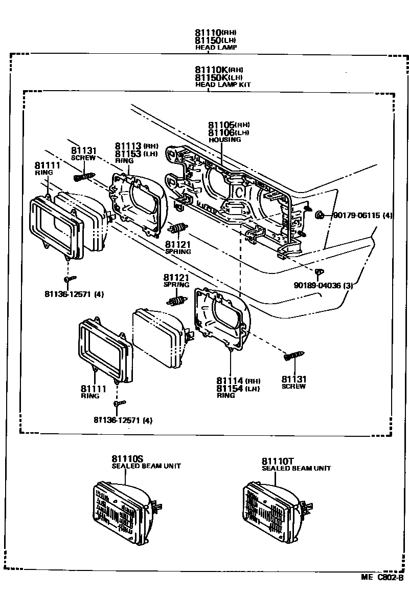Toyota CAMRY Headlamp EPC diagram — MEC802B