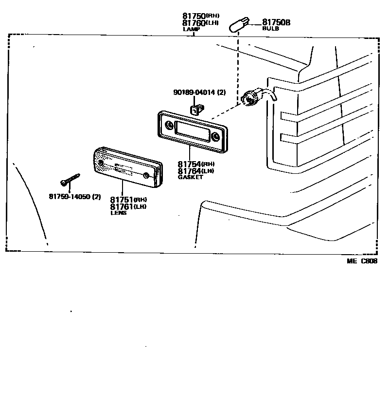 Toyota CAMRY 后侧标示灯 EPC diagram — MEC808