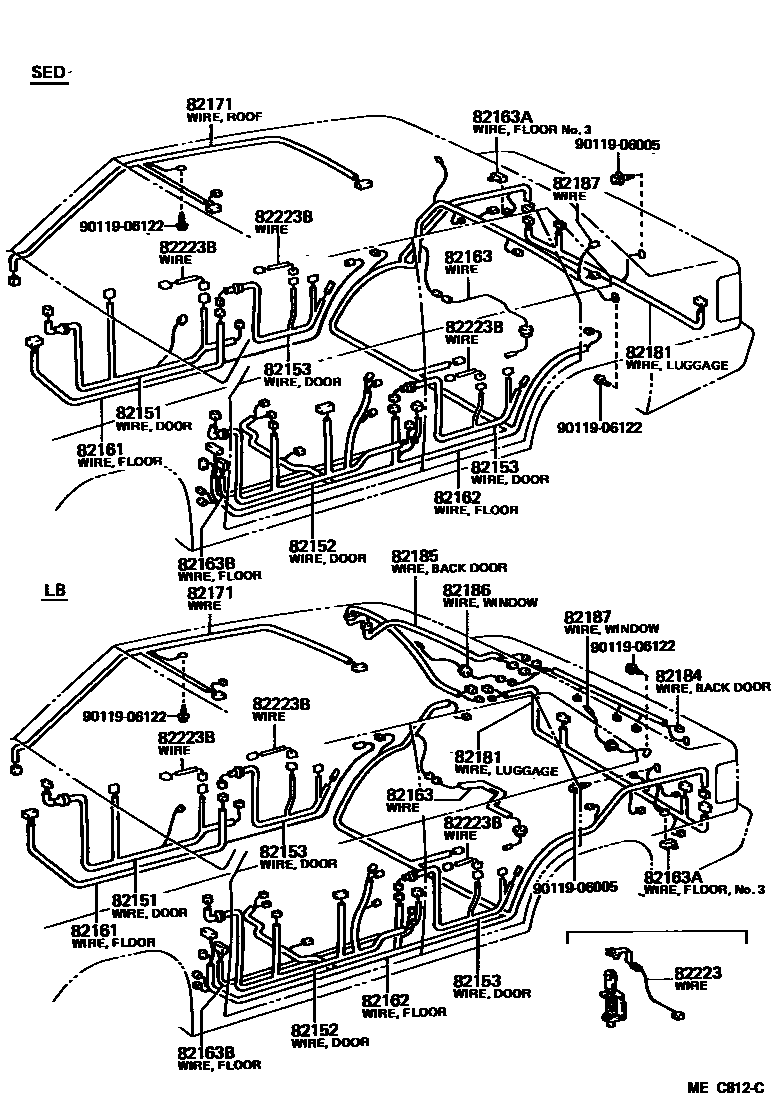 Toyota CAMRY 线束和卡夹 EPC diagram — MEC812C