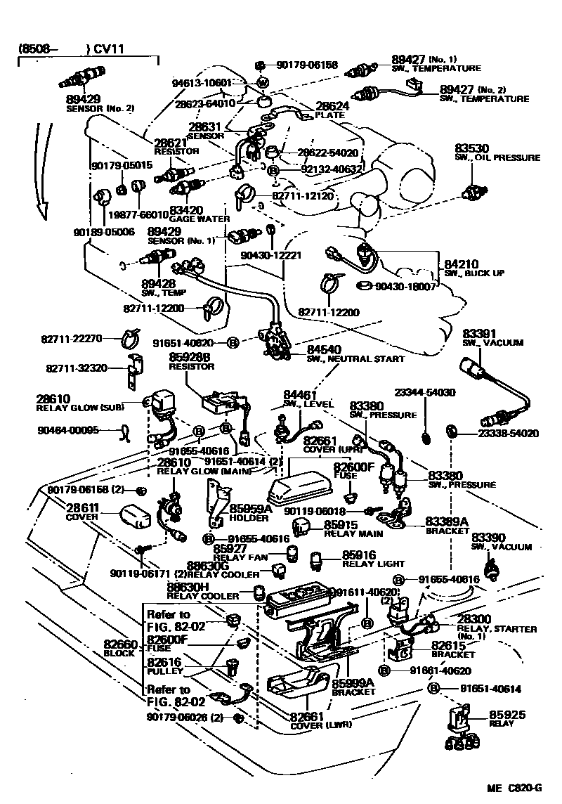 Toyota CAMRY 开关和继电器和ECU EPC diagram — MEC820G