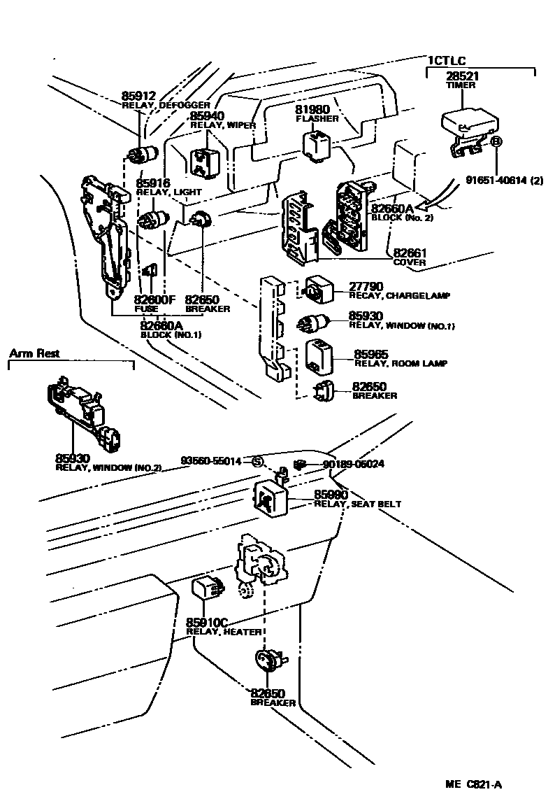 Toyota CAMRY 开关和继电器和ECU EPC diagram — MEC821A