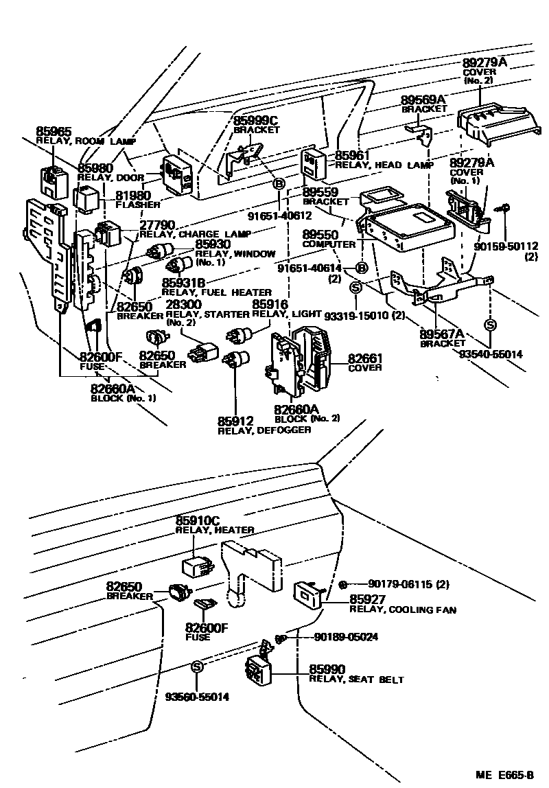 Toyota CAMRY 开关和继电器和ECU EPC diagram — MEE665B