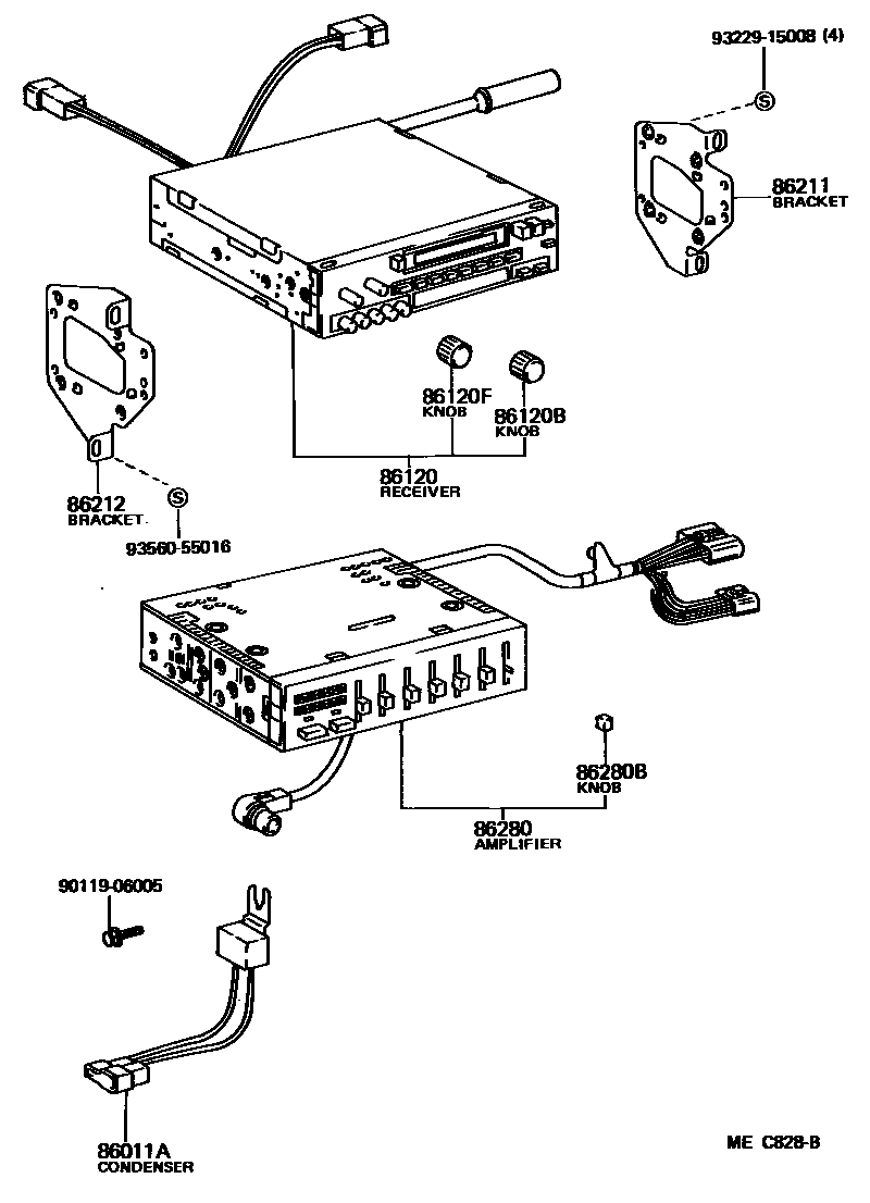 Toyota CAMRY 收音机、放大器和冷凝器 EPC diagram — MEC828B