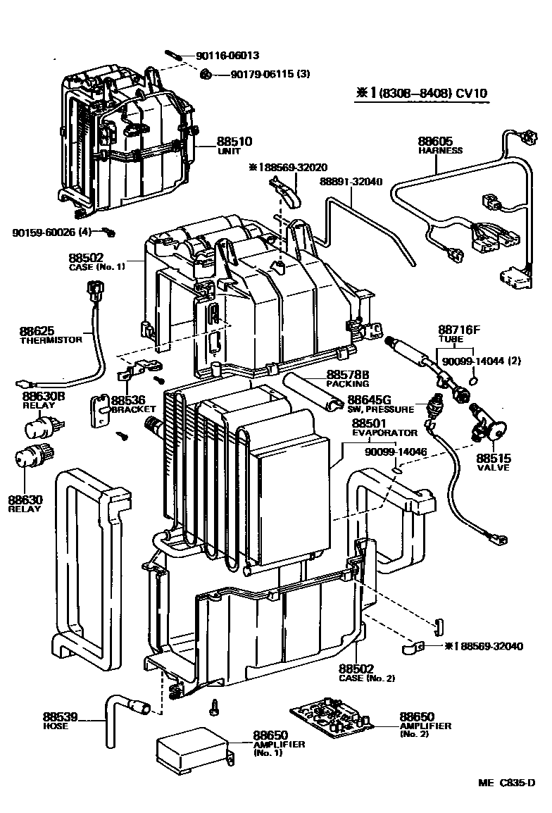 Toyota CAMRY 暖风和空调系统 - 冷却器组件 EPC diagram — MEC835D