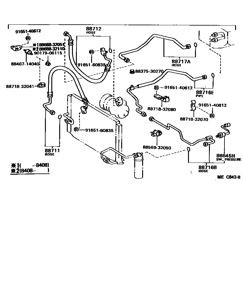 Toyota CAMRY Heating & Air Conditioning - Cooler Piping EPC diagram — MEC842B