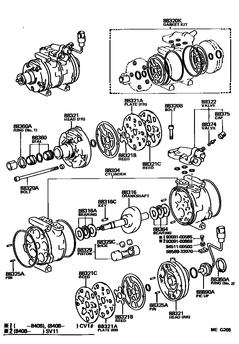 Toyota CAMRY Heating & Air Conditioning - Compressor EPC diagram — MEG205