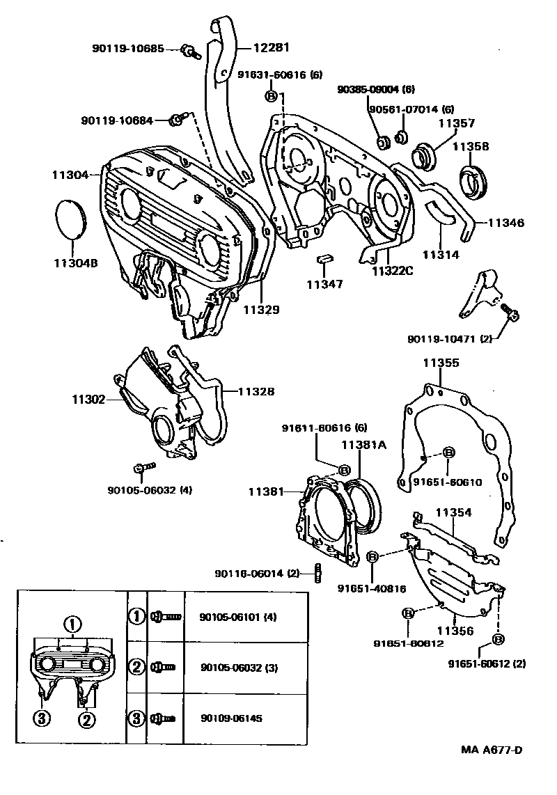 Toyota CAMRY Timing Gear Cover & Rear End Plate EPC diagram — MAA677D