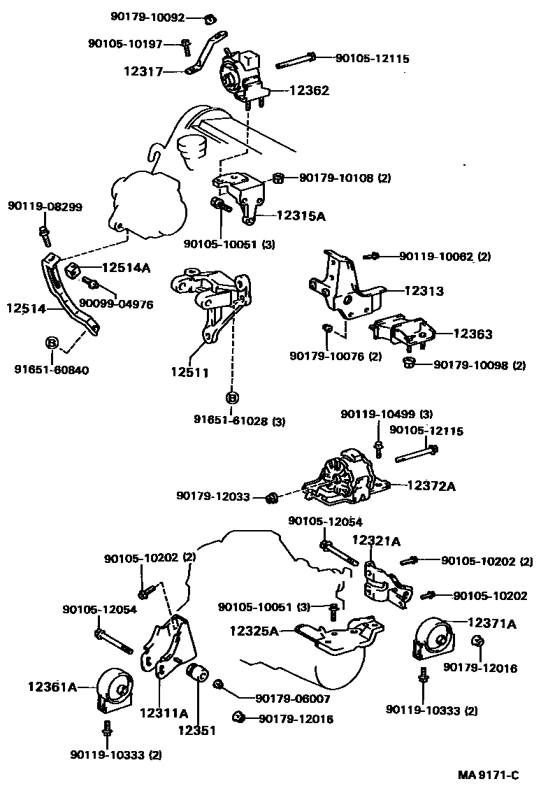 Toyota CAMRY Engine Mounting EPC diagram — MA9171C