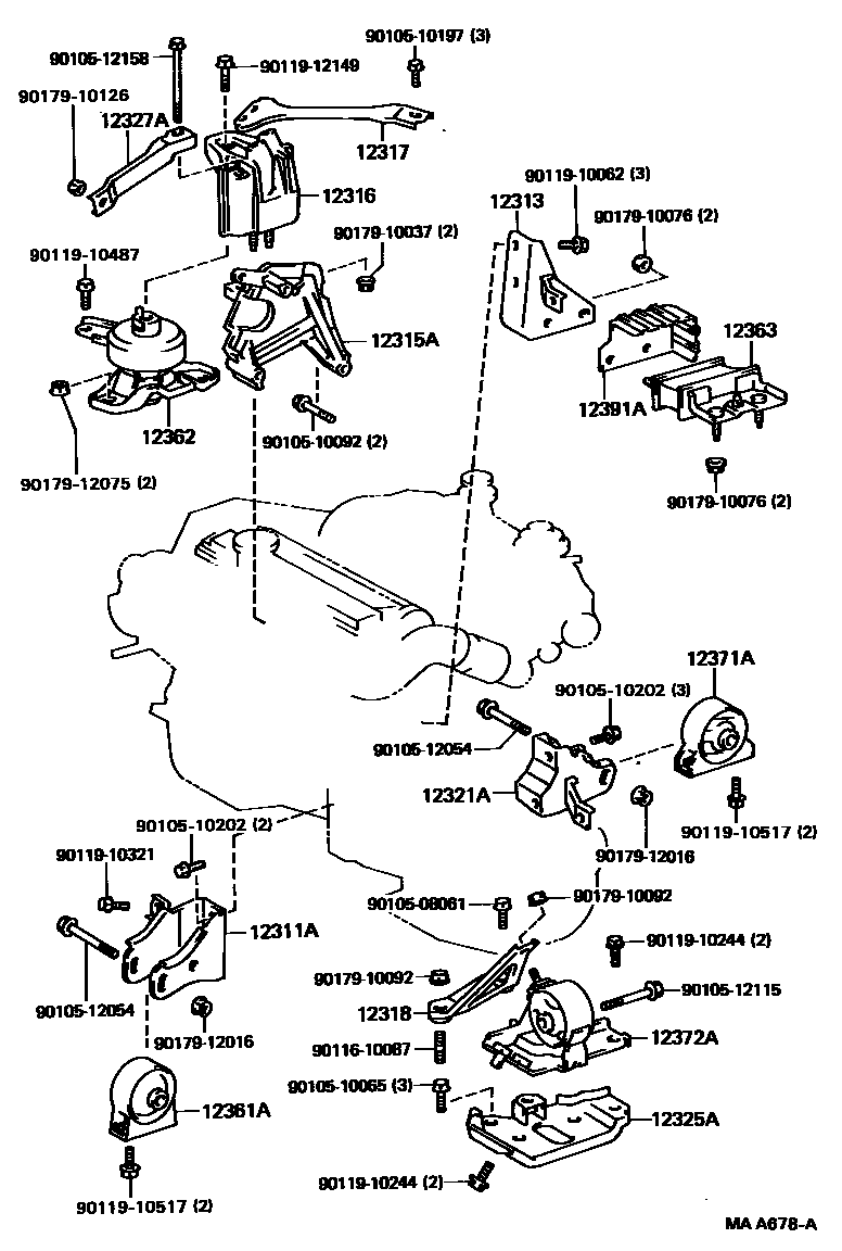 Toyota CAMRY Engine Mounting EPC diagram — MAA678A