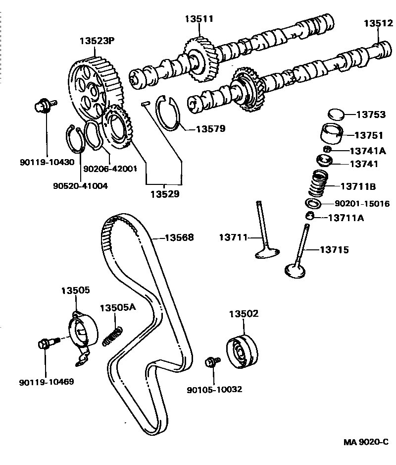 Toyota CAMRY Camshaft & Valve EPC diagram — MA9020C