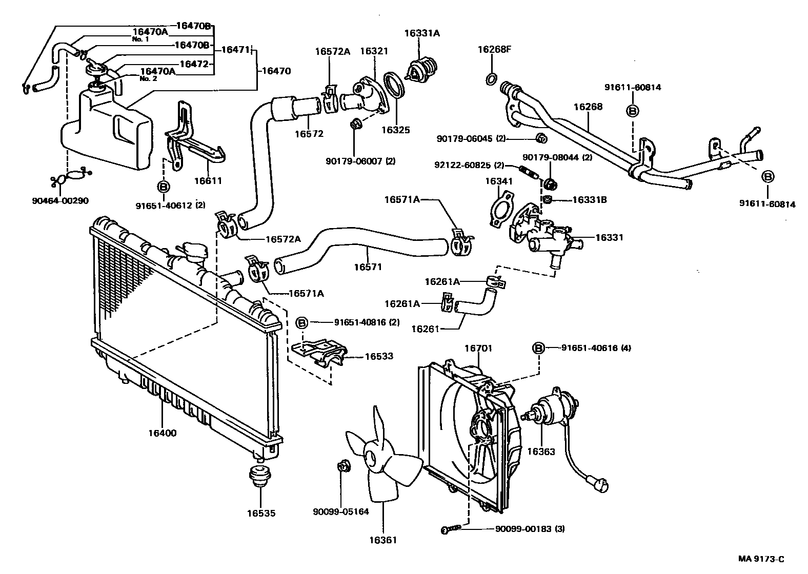 Toyota CAMRY RADIATOR & WATER OUTLET EPC diagram — MA9173C