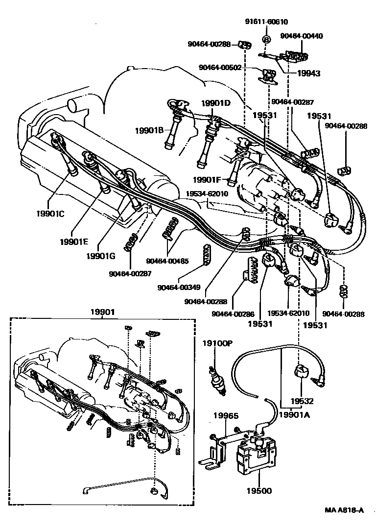 Toyota CAMRY 点火线圈和火花塞 EPC diagram — MAA818A