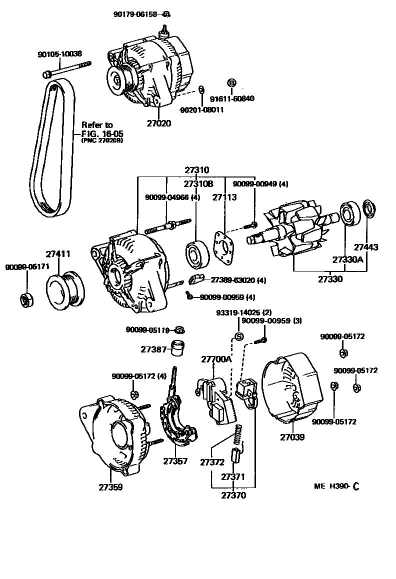 Toyota CAMRY Alternator EPC diagram — MEH390C
