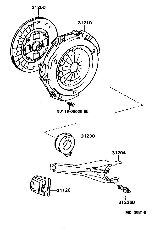 Toyota CAMRY 离合器和分离叉 EPC diagram — MCD531B
