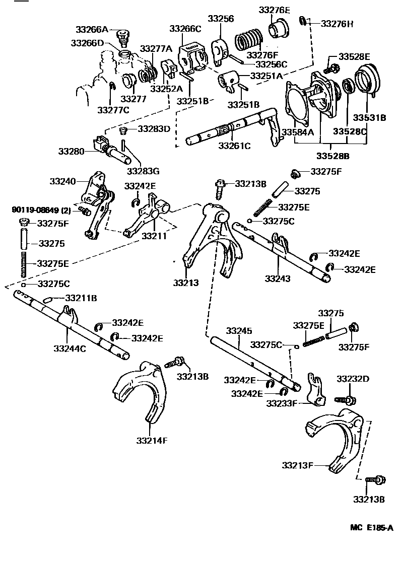 Toyota CAMRY 换档拨叉和换档杆轴(MTM) EPC diagram — MCE185A
