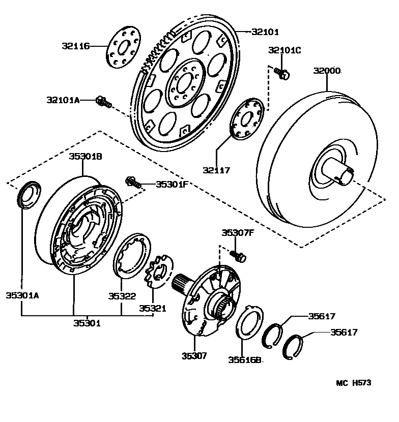 Toyota CAMRY 变矩器、前油泵和链条(ATM) EPC diagram — MCH573