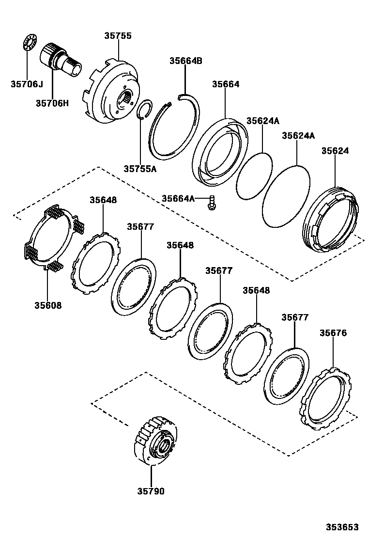 Toyota CAMRY 中央支架和行星太阳齿轮(ATM) EPC diagram — 353653