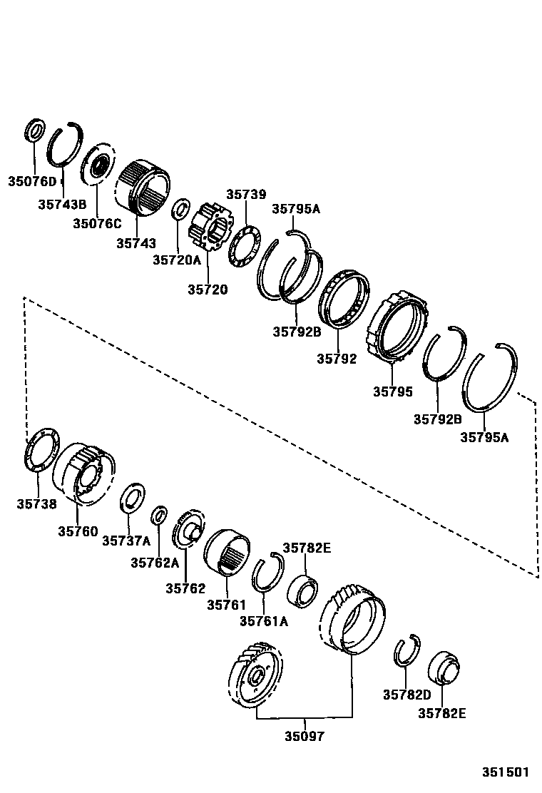 Toyota CAMRY 行星齿轮、倒档活塞和中间轴齿轮(ATM) EPC diagram — 353131