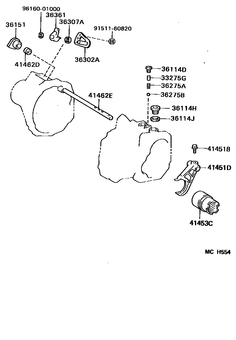Toyota CAMRY Transfer Lever & Shift Fork Shaft EPC diagram — MCH554