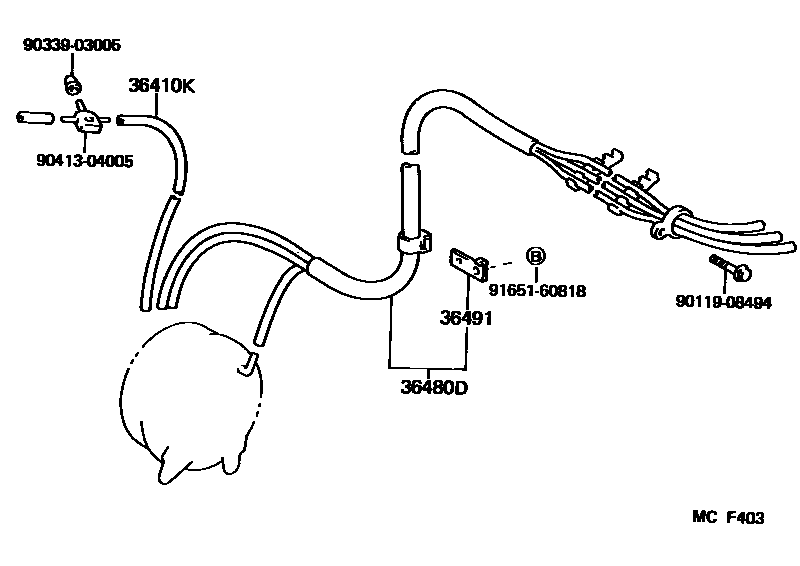 Toyota CAMRY 分动器真空管 EPC diagram — MCF403