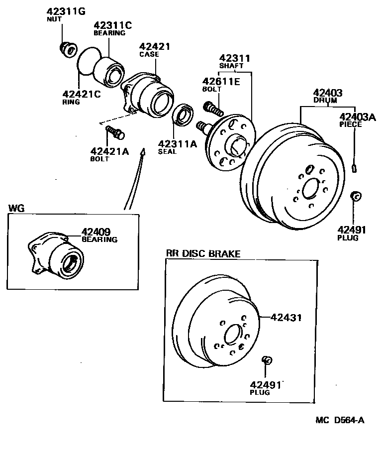 Toyota CAMRY 后桥半轴和后桥轮毂 EPC diagram — MCD564A