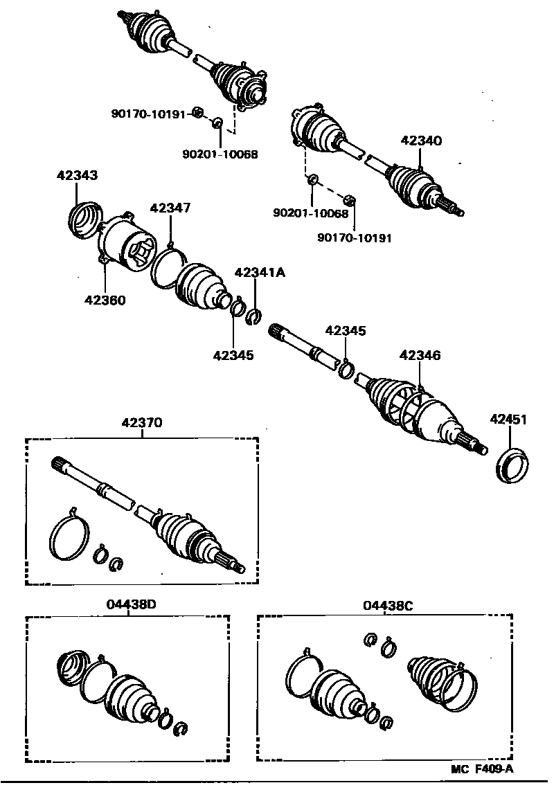 Toyota CAMRY 后桥半轴和后桥轮毂 EPC diagram — MCF409A