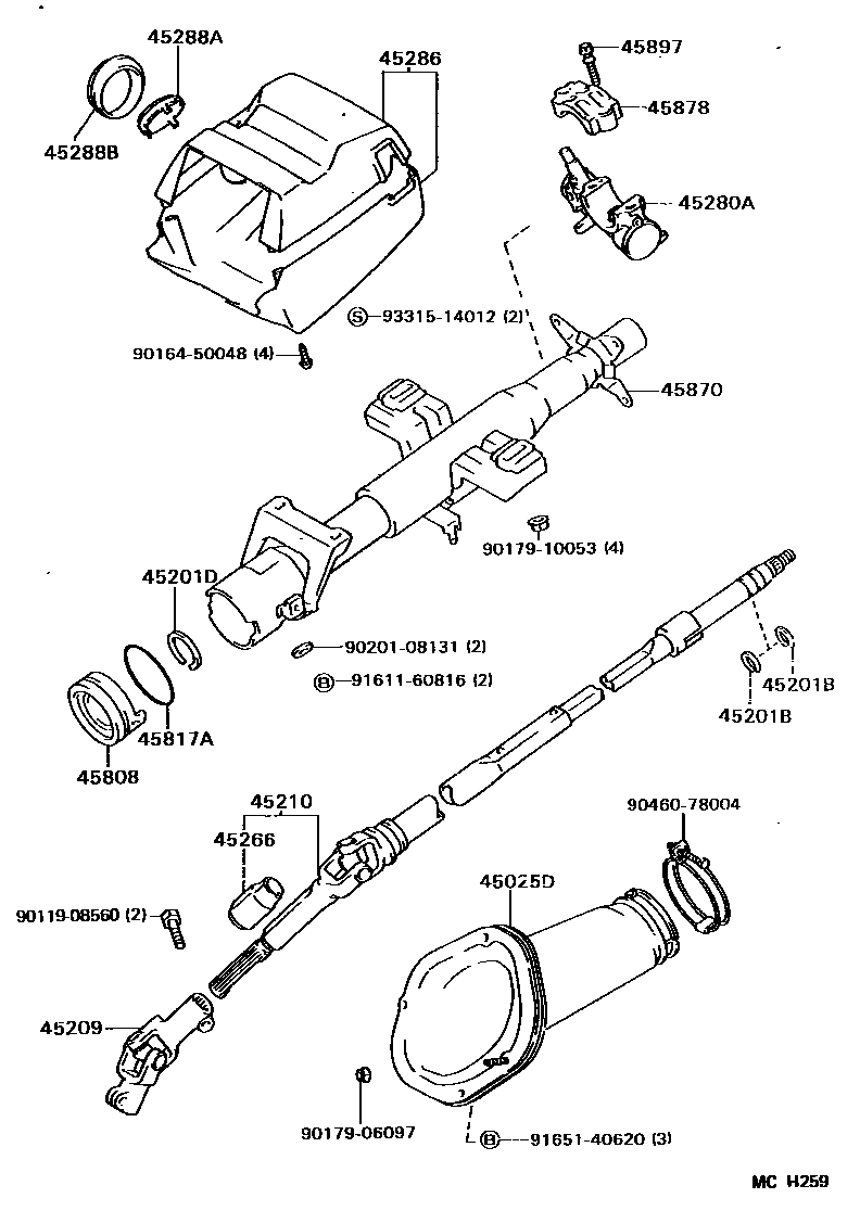 Toyota CAMRY Steering Column & Shaft EPC diagram — MCH259