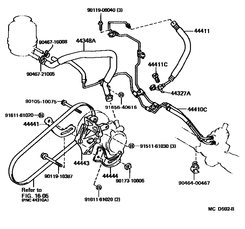 Toyota CAMRY 动力转向配管 EPC diagram — MCD592B