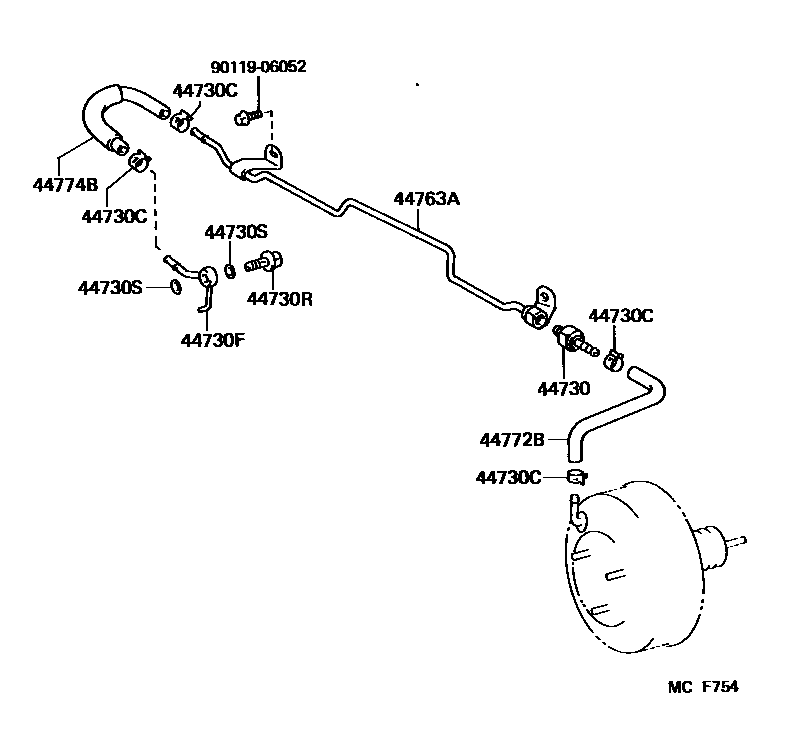 Toyota CAMRY 制动助力器和真空管 EPC diagram — MCF754
