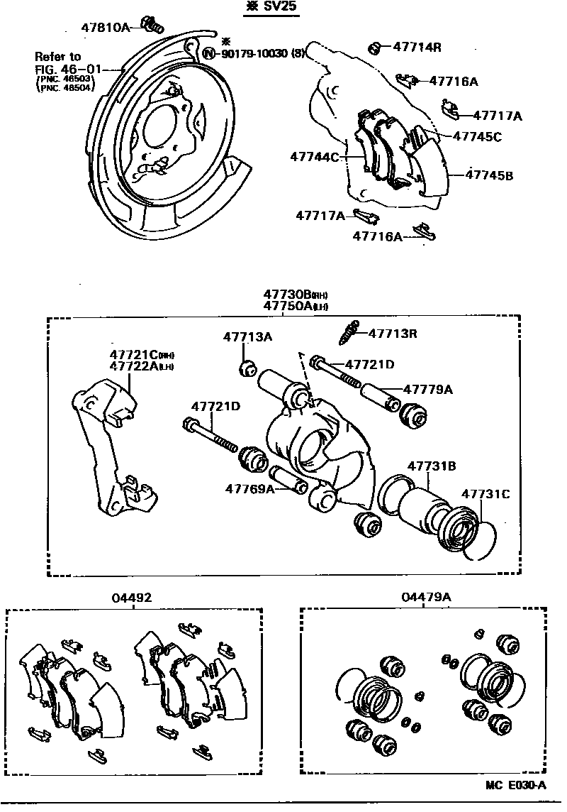 Toyota CAMRY 后盘式制动器卡钳和防尘罩 EPC diagram — MCE030A