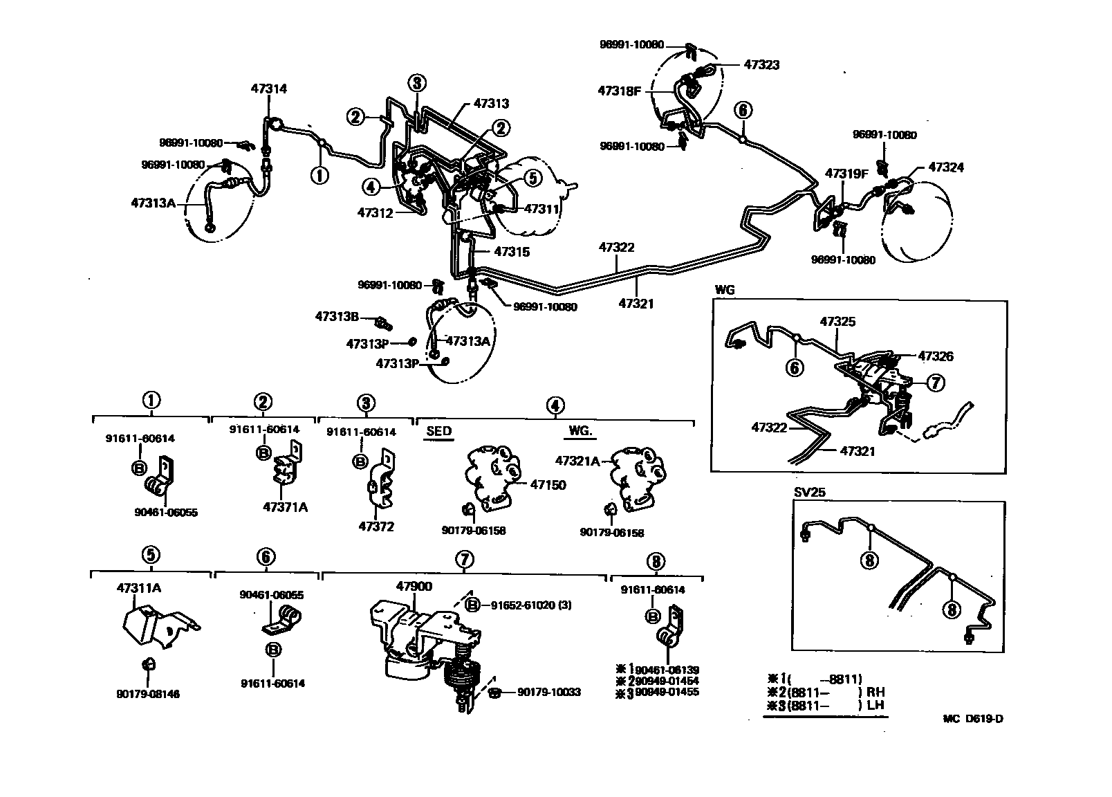 Toyota CAMRY 制动配管和卡箍 EPC diagram — MCD619D