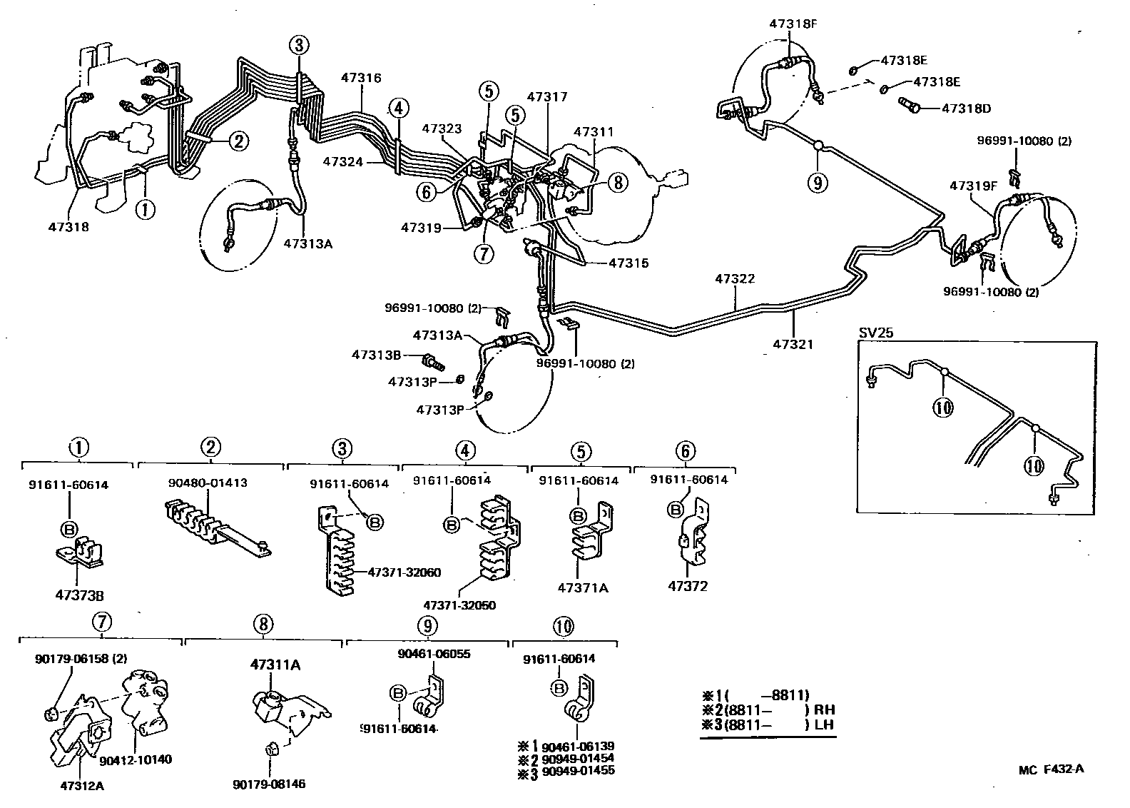 Toyota CAMRY 制动配管和卡箍 EPC diagram — MCF432A