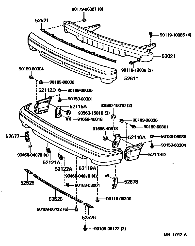 Toyota CAMRY 前保险杠及附件 EPC diagram — MBL012A