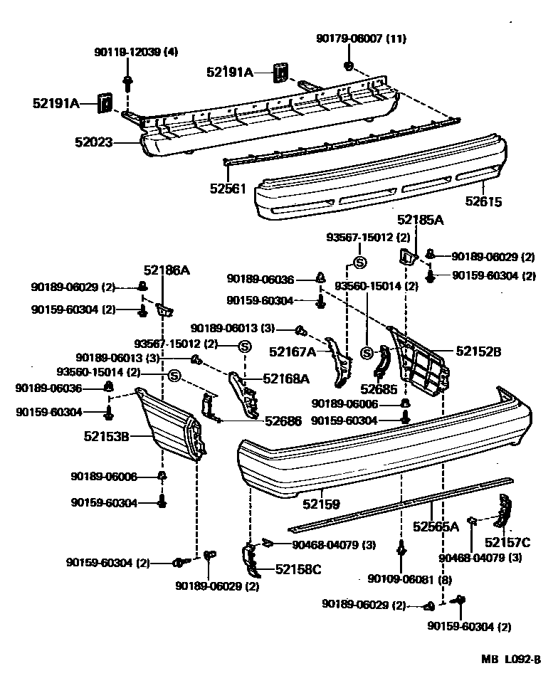 Toyota CAMRY 后保险杠及附件 EPC diagram — MBL092B