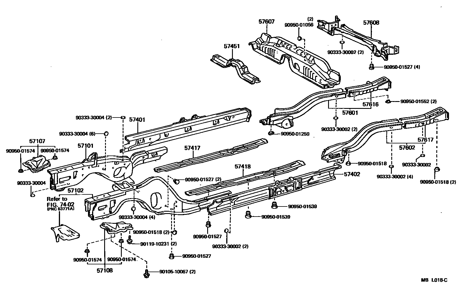 Toyota CAMRY Floor stringers EPC diagram — MBL018C