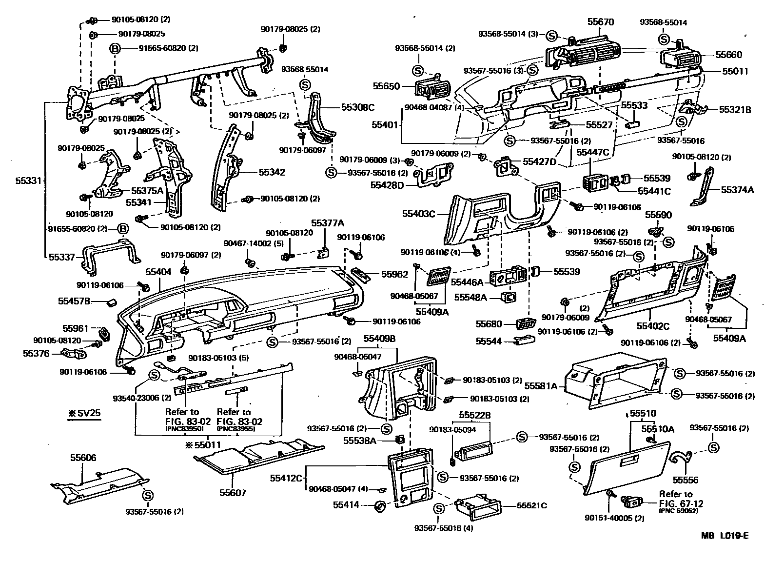 Toyota CAMRY 仪表板和手套箱 EPC diagram — MBL019E