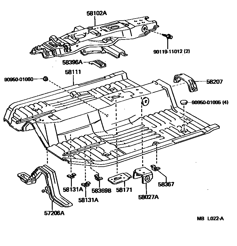 Toyota CAMRY 浅盘形地板和车身下背板 EPC diagram — MBL022A
