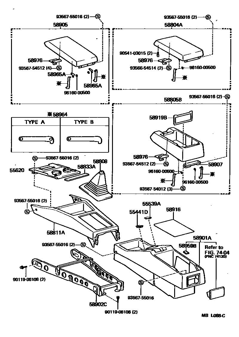 Toyota CAMRY 中央扶手箱和支架 EPC diagram — MBL068C