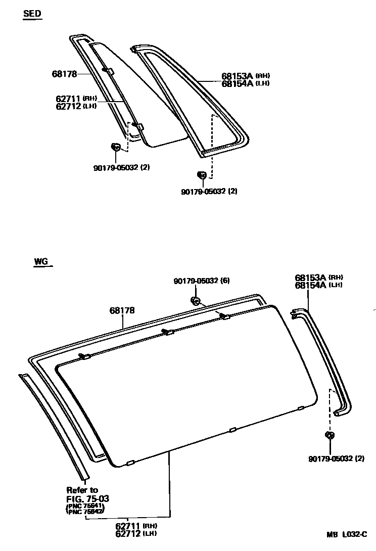 Toyota CAMRY 角窗 EPC diagram — MBL032C