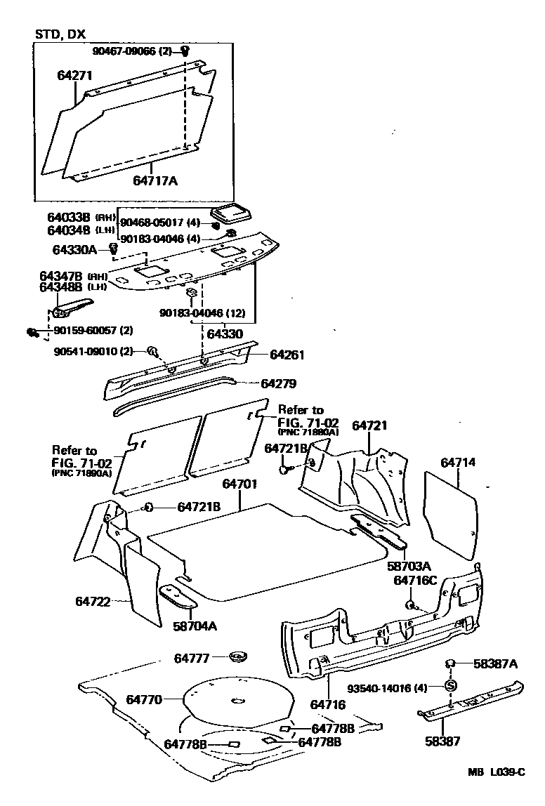 Toyota CAMRY 杂物箱板和行李箱垫 EPC diagram — MBL039C