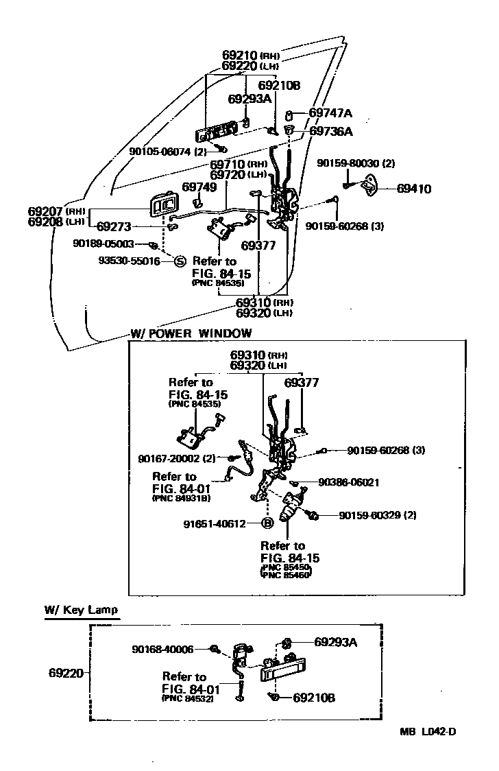 Toyota CAMRY 前门锁和车门把手 EPC diagram — MBL042D