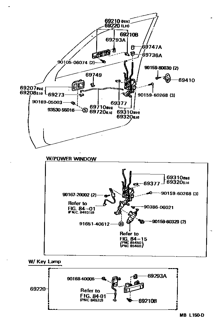 Toyota CAMRY 前门锁和车门把手 EPC diagram — MBL150D