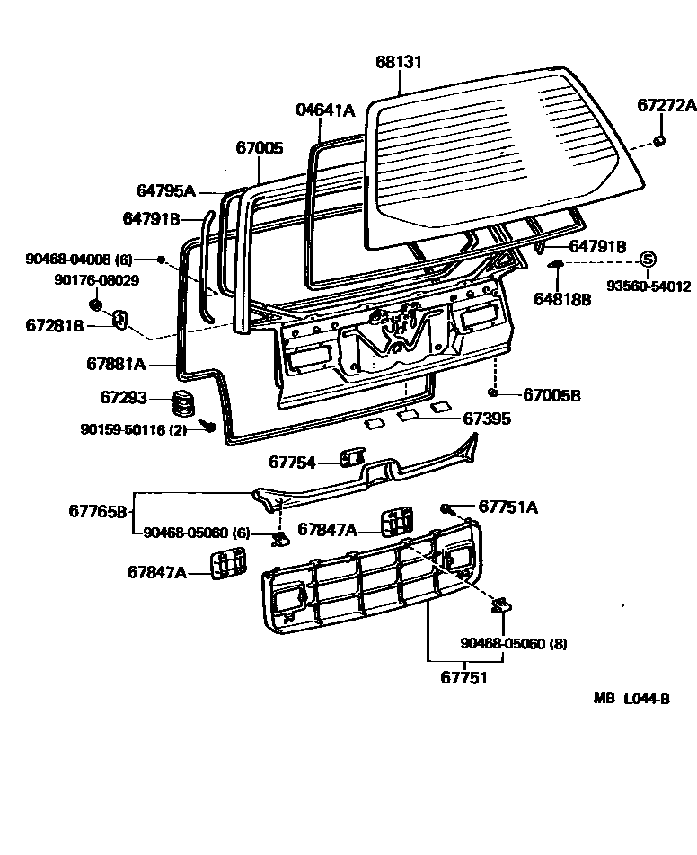 Toyota CAMRY 背门板和背门玻璃 EPC diagram — MBL044B