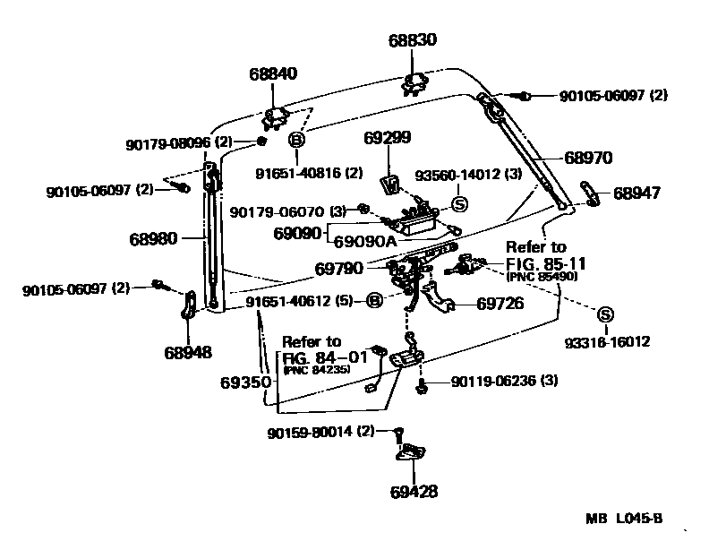 Toyota CAMRY 背门锁和背门把手 EPC diagram — MBL045B