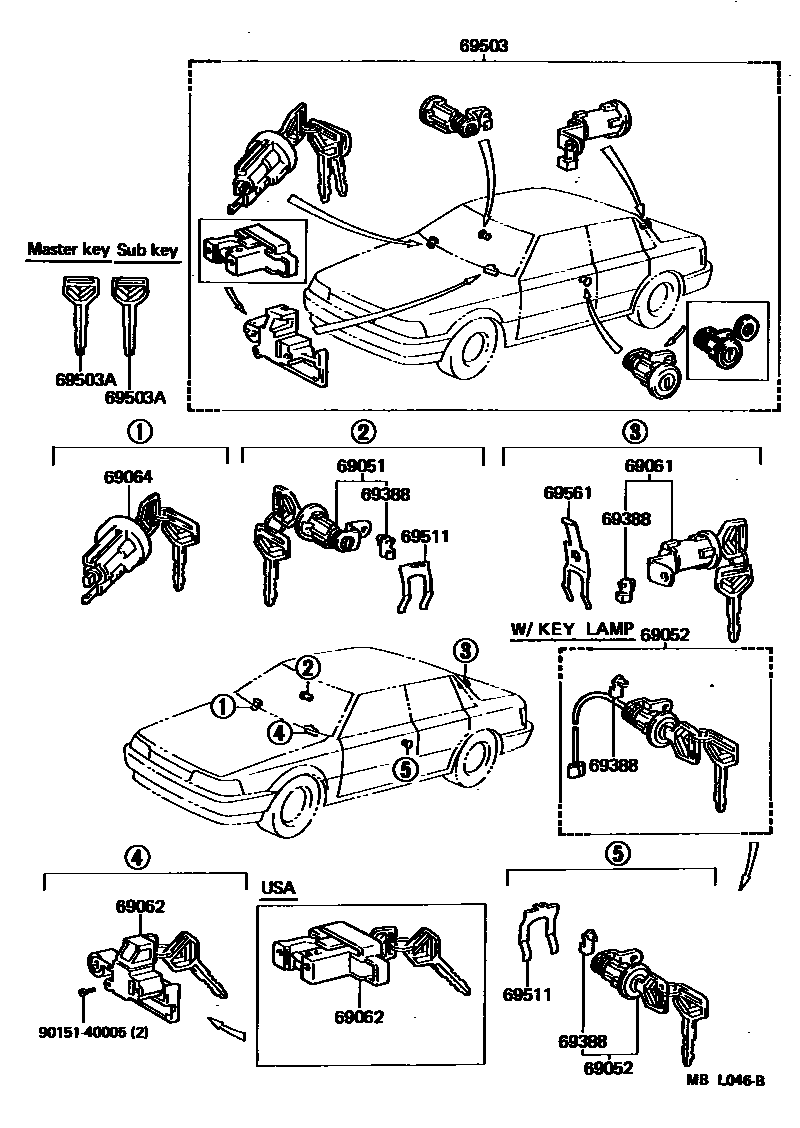 Toyota CAMRY 锁芯组件 EPC diagram — MBL046B