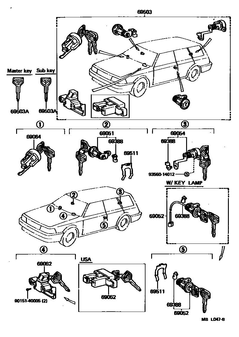 Toyota CAMRY 锁芯组件 EPC diagram — MBL047B