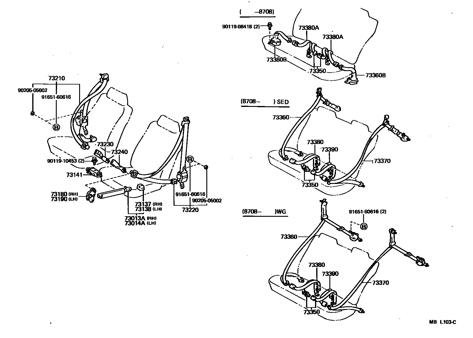 Toyota CAMRY 安全带和儿童保护座椅 EPC diagram — MBL103C